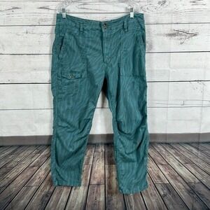 Anthropologie Wanderer Pants Womens 33 Blue Green Zebra‎ Linen High Rise Ankle